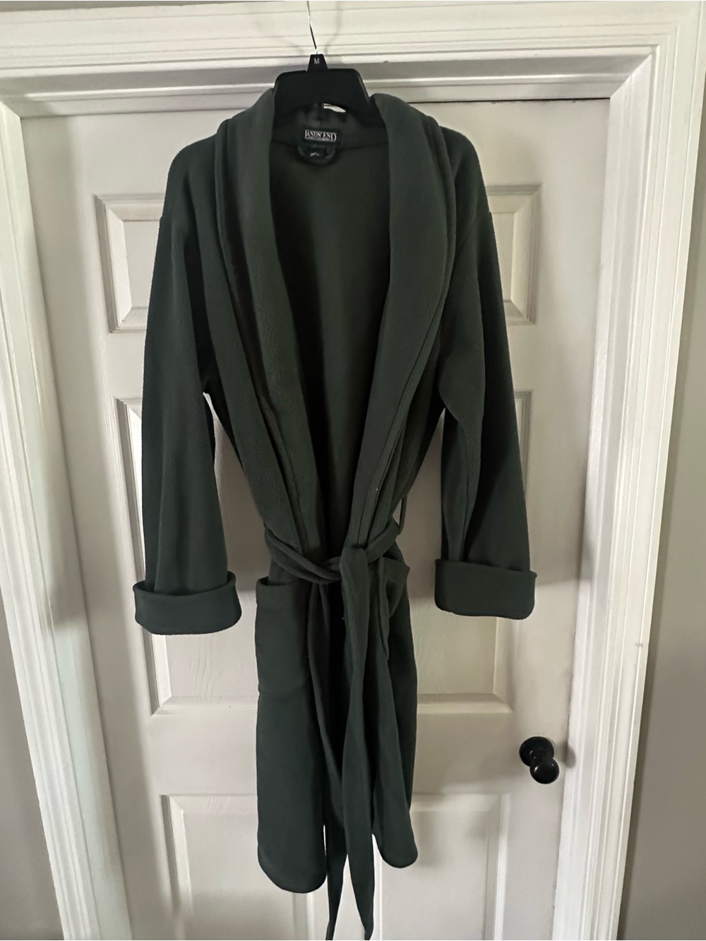 Lands' End Men's XL Regular Green Fleece Robe Shawl Collar Belted Tie Solid